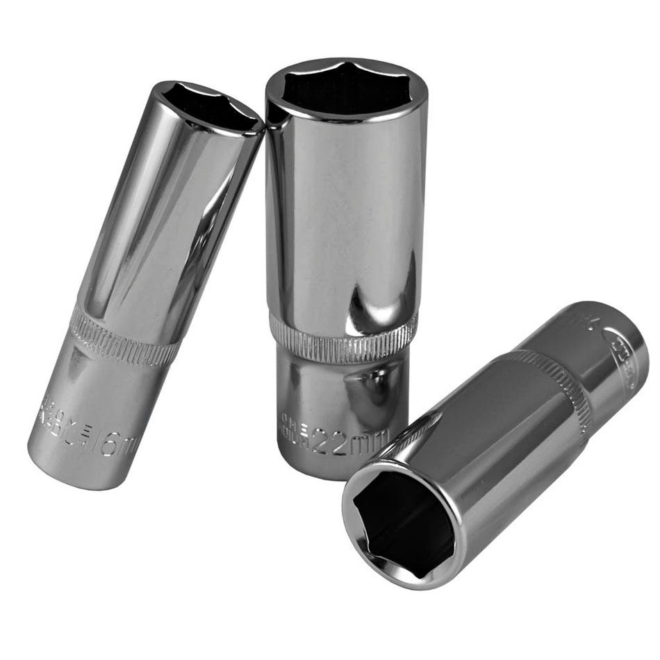 DOUILLE 1/2" 6 PANS 75MM LONG, 22MM, CHROME