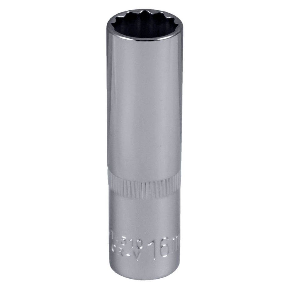DOUILLE 1/2" 12 PANS 75MM LONG, 16MM, CHROME