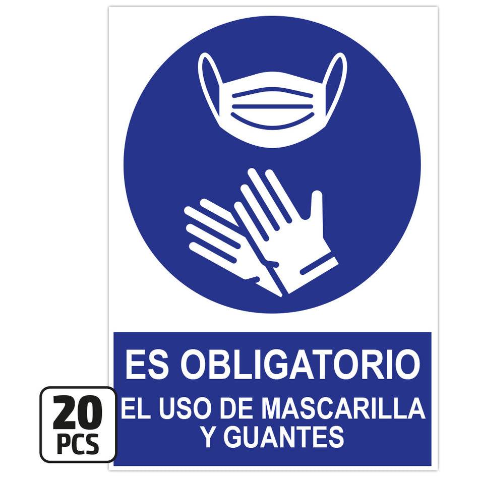 KIT D’AFFICHES « IL EST OBLIGATOIRE D’UTILISER UN MASQUE ET DES GANTS  », 20 PIÈCES