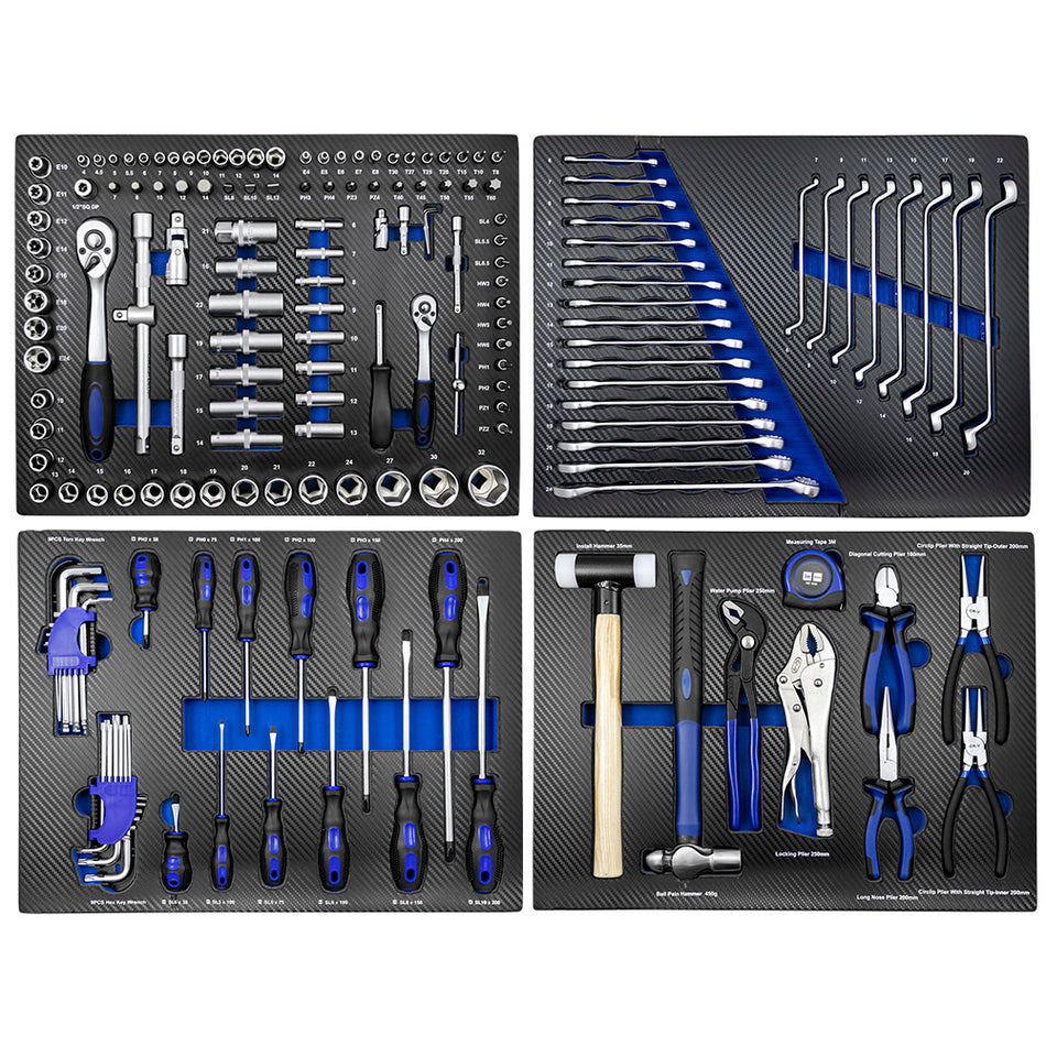 JEU DE 4 MODULES EVA CARBONE POUR OUTILS - BLEU