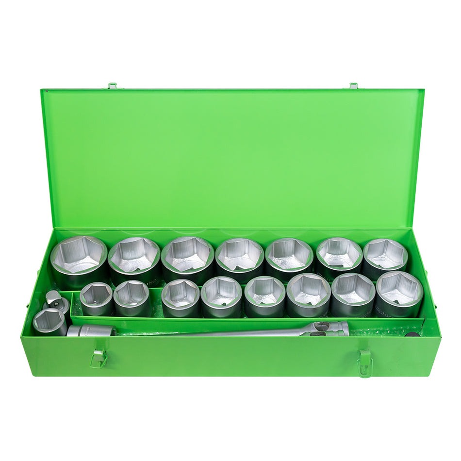 COFFRET MÉTALLIQUE AVEC 21 PIÈCES D'AUTOCLAVE HEXAGONALES ZINGUÉES DE 1".