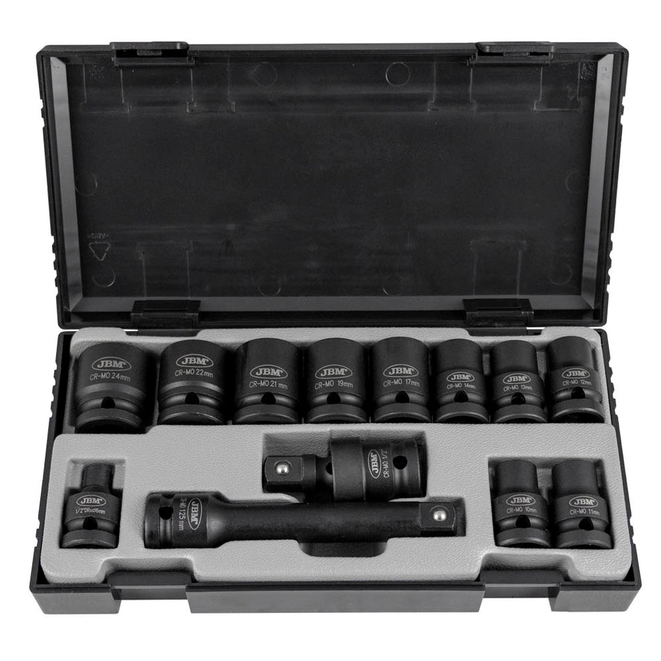 JEU DE13 DOUILLES A CHOC DE 1/2" 6 PANS + REDUCTEUR