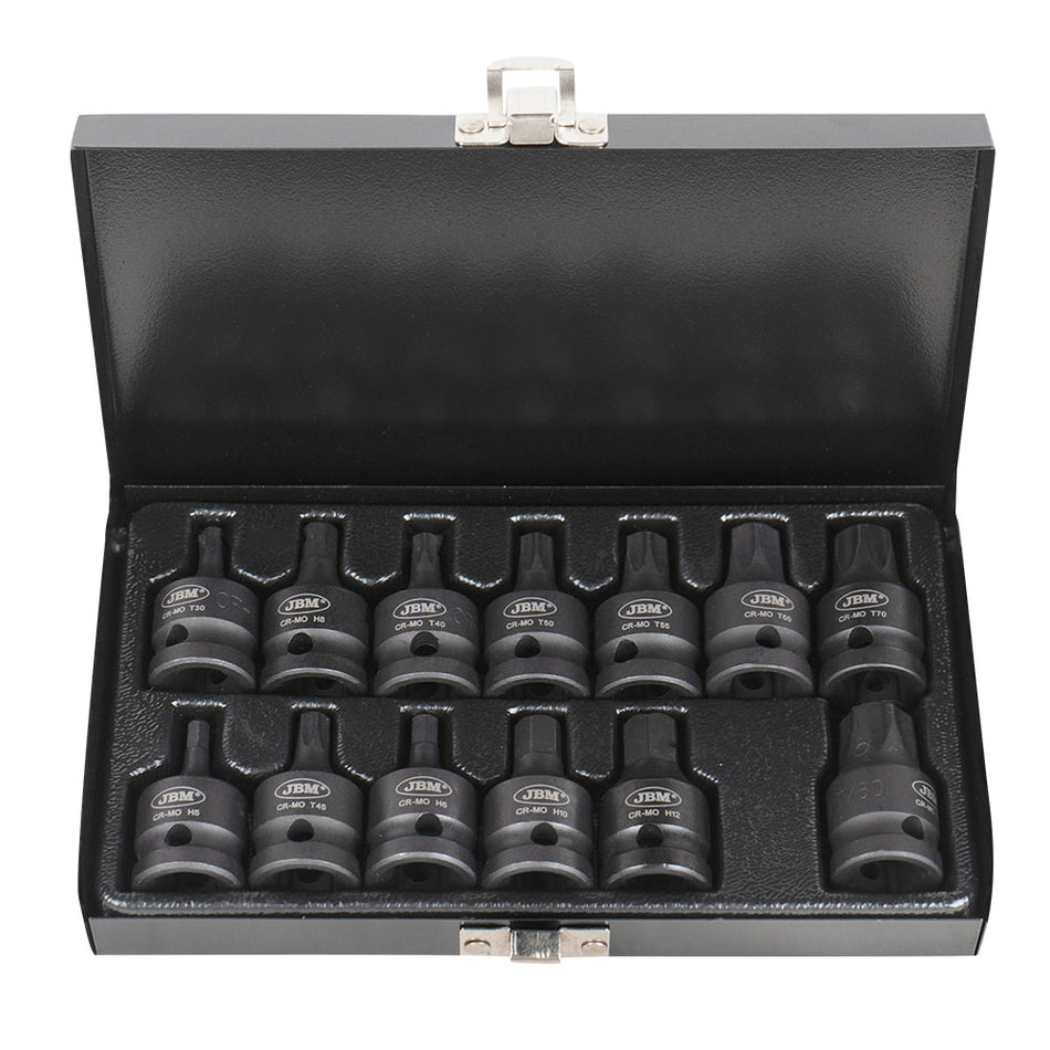 JEU DE 13 DOUILLES À CHOC DE 1/2" 6 PANS ET TORX