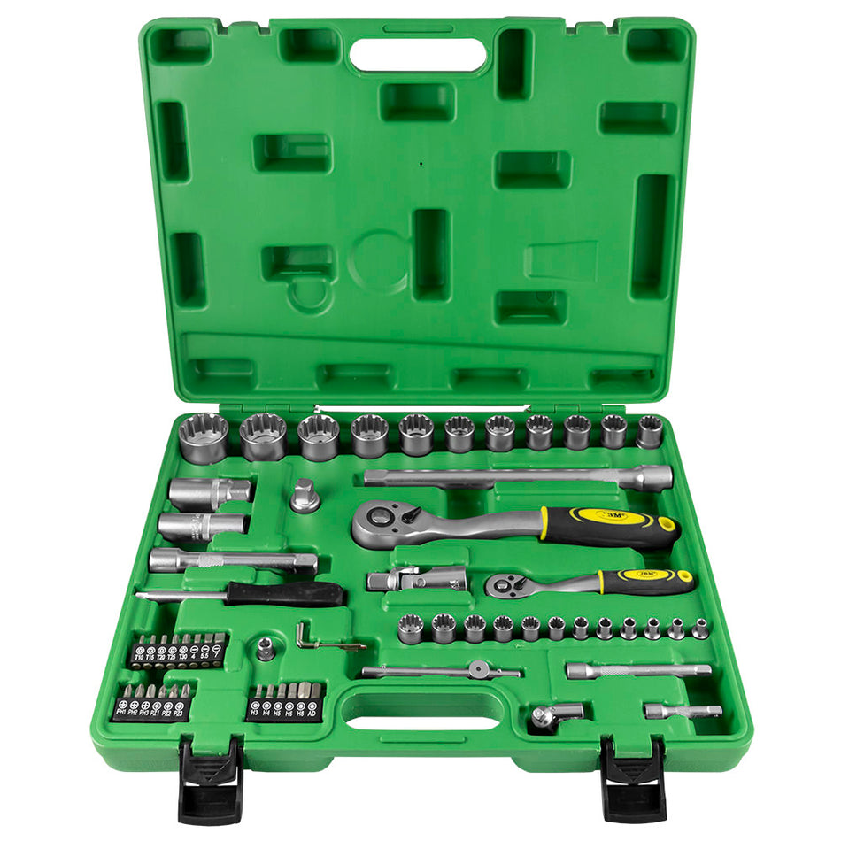 COFFRET DE 60 PIÈCES DOUILLES CANNELÉES 1/2" ET 1/4" ZINGUÉES