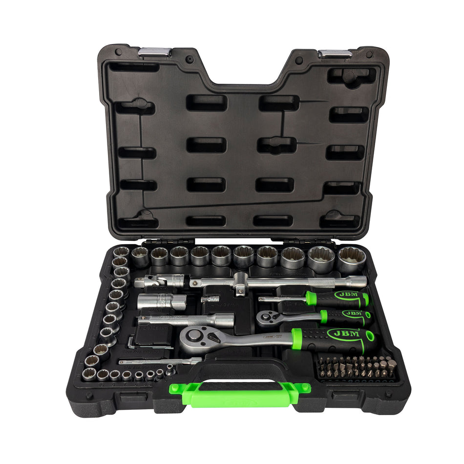 COFFRET D'OUTILS DE 74 PIÈCES AVEC DOUILLES À 12 ARÊTES ZINGUÉES