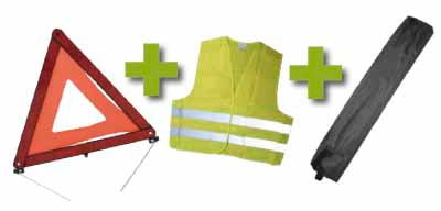KIT DE SÉCURITÉ + POCHETTE MINIE NOIR + GILET FLUO + TRIANGLE DE PRESIGNALITSATION