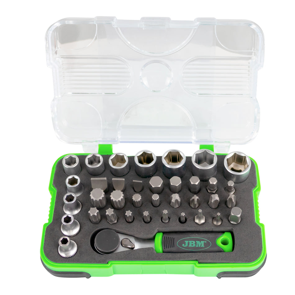 COFFRET DE 37 PIÈCES AVEC CLIQUET MINI DE 1/4"