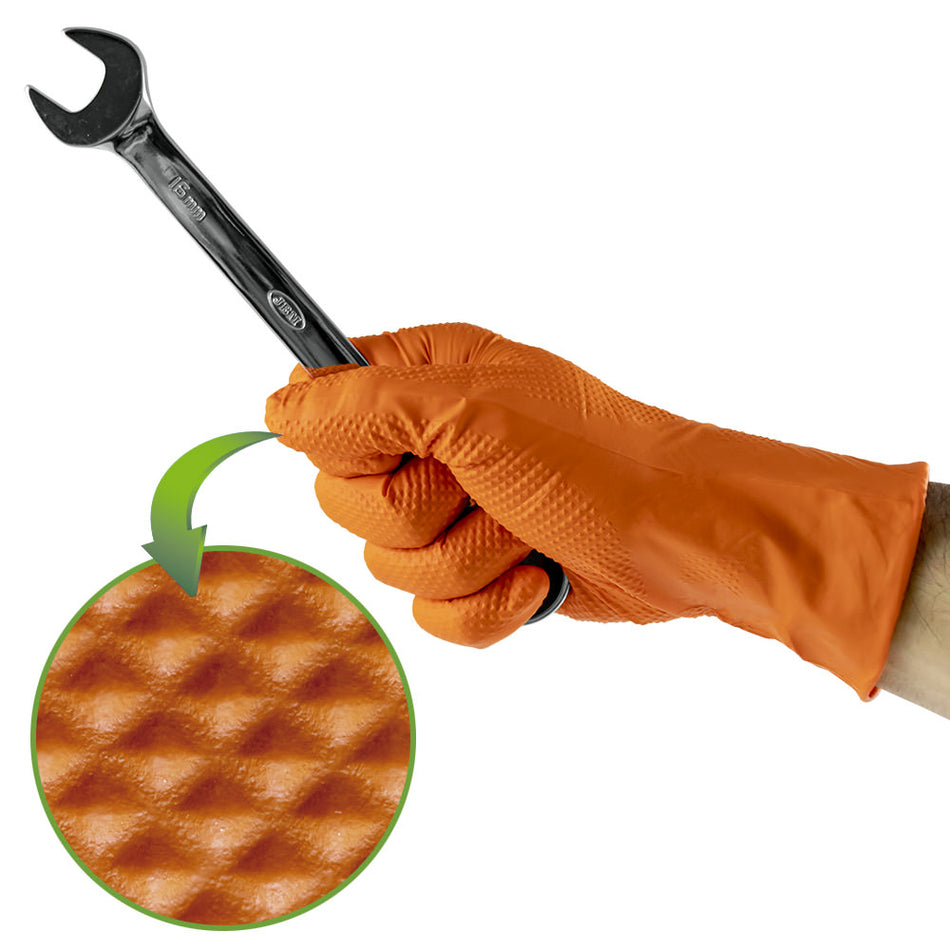 GANTS ORANGES EN NITRILE, ÉPAISSEUR DE 7,0 MIL, TAILLE : XL (90 GANTS) TEXTURE DIAMANT