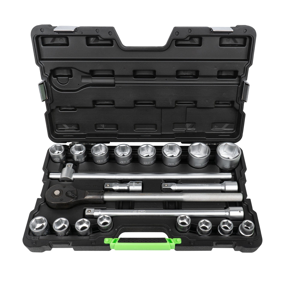 COFFRET D'OUTILS AVEC 21 PIÈCES DOUILLE HEXAGONALE 3/4" ZINGUÉE