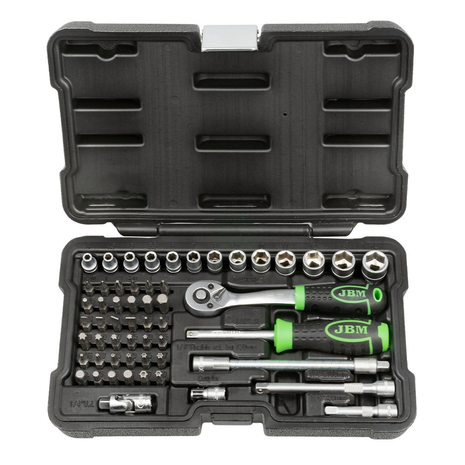 KIT D'OUTILS 1/4" 56 PIÈCES AVEC DOUILLES À 12 ARÊTES ZINGUÉES