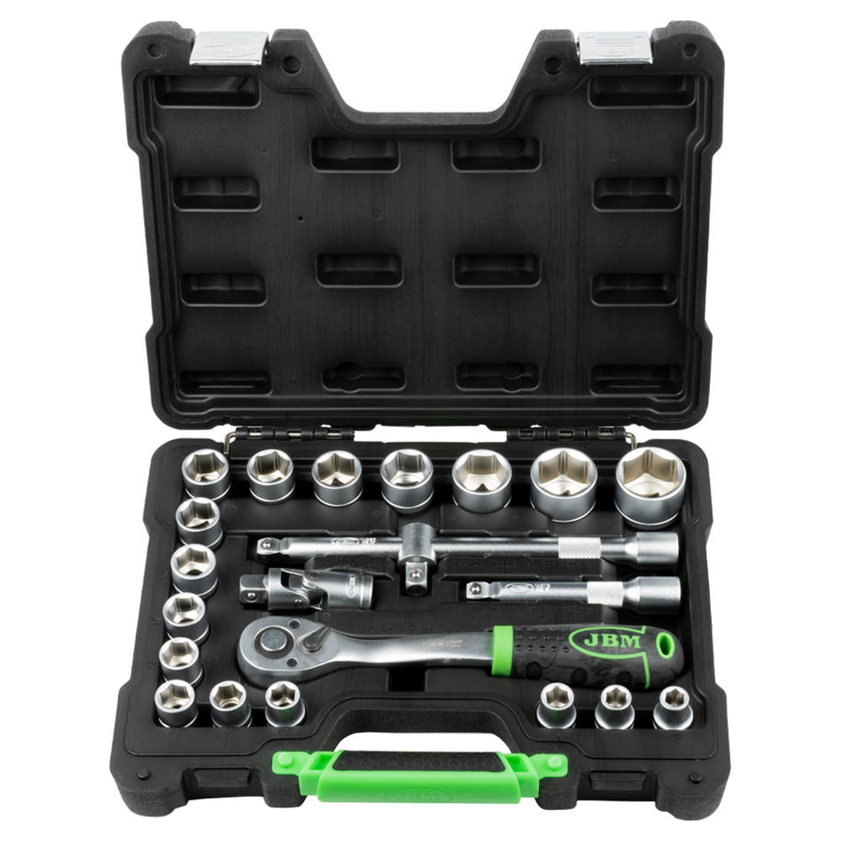 COFFRET D'OUTILS 22 PIÈCES DOUILLES HEXAGONALES 1/2" ZINGUÉES