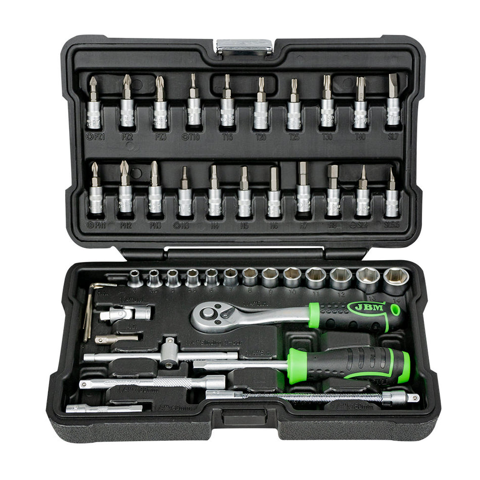 COFFRET DE DOUILLES 1/4" DE 46 PIÈCES HEXAGONALES ZINGUÉES