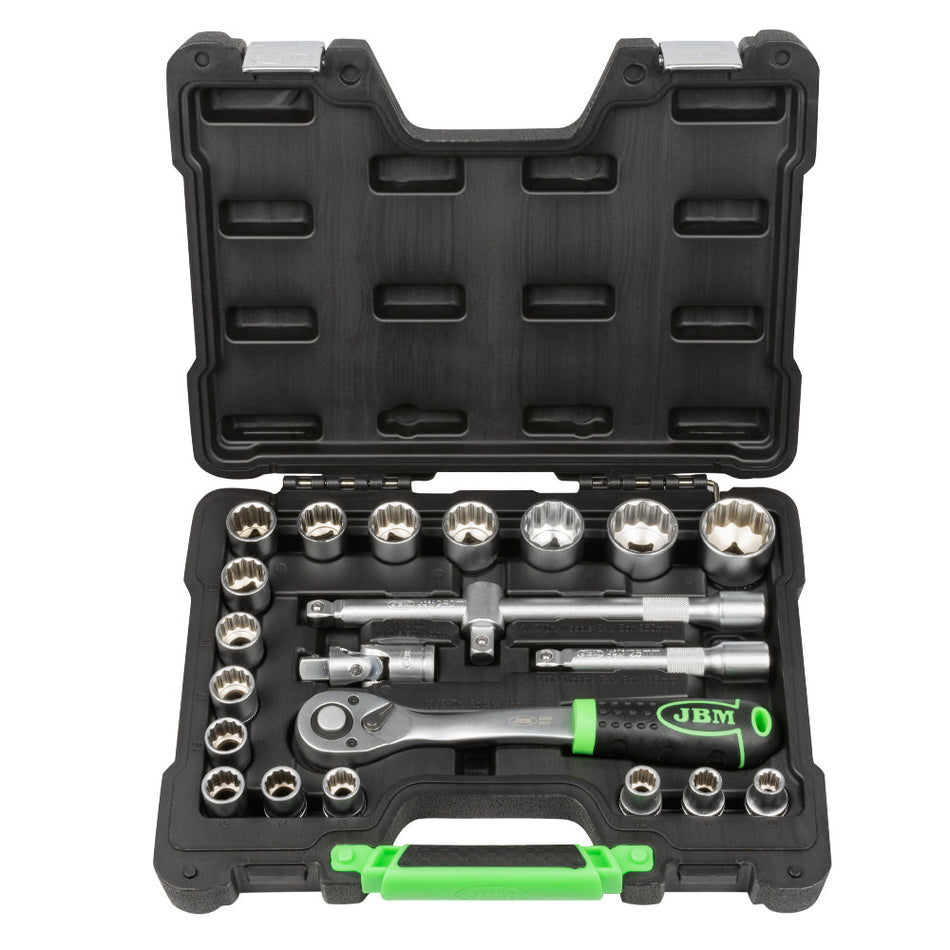 COFFRET D'OUTILS 22 PIÈCES DOUILLES À 12 TRANCHANTS 1/2" ZINGUÉES