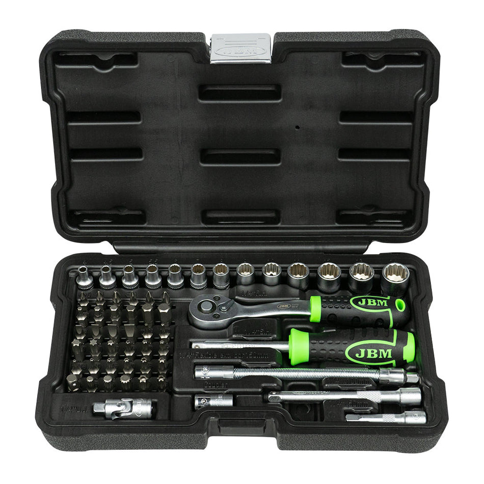 COFFRET D'OUTILS 56 PIÈCES AVEC DOUILLES À 12 ARÊTES ZINGUÉES