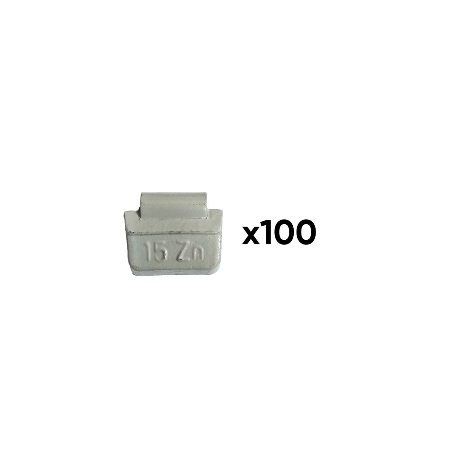 BOÎTE DE 100 POIDS À GRIFFE EN ZINC 15GR. SPÉCIAL POUR ROUE UNIVERSELLE