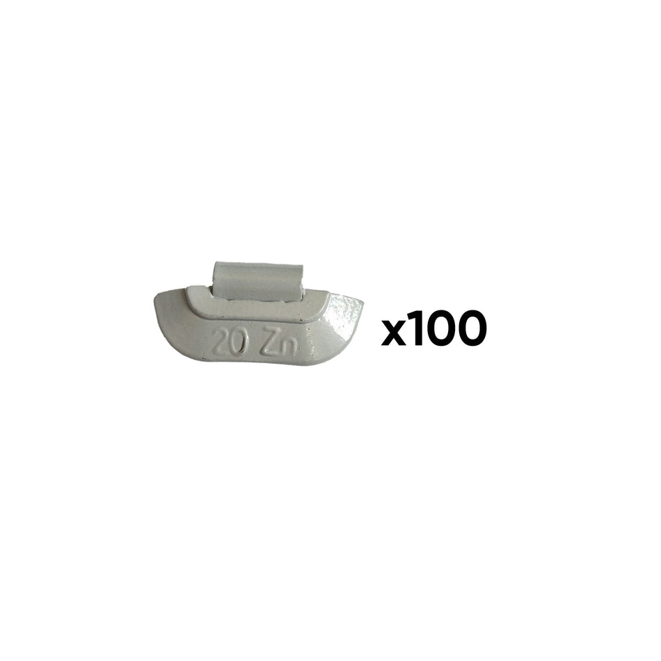 BOÎTE DE 100 POIDS À GRIFFE EN ZINC 20GR. SPÉCIAL POUR ROUE UNIVERSELLE