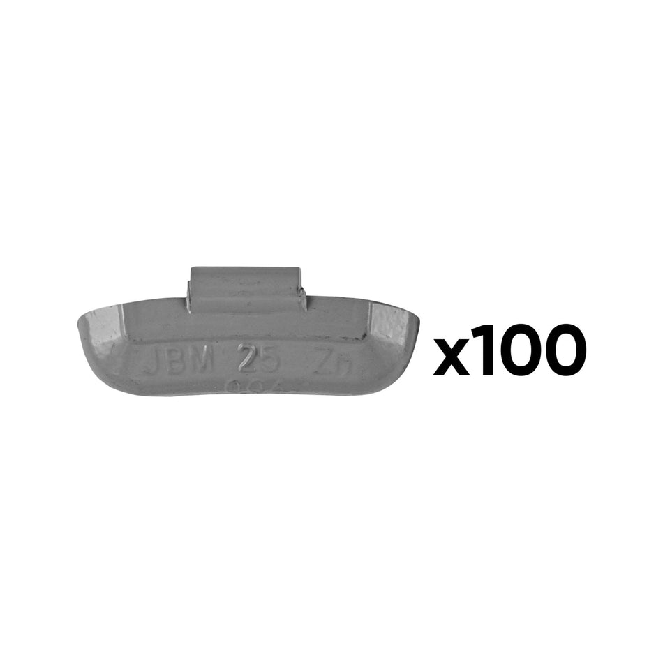 BOÎTE DE 100 POIDS À GRIFFE EN ZINC 25GR. SPÉCIAL POUR ROUE UNIVERSELLE