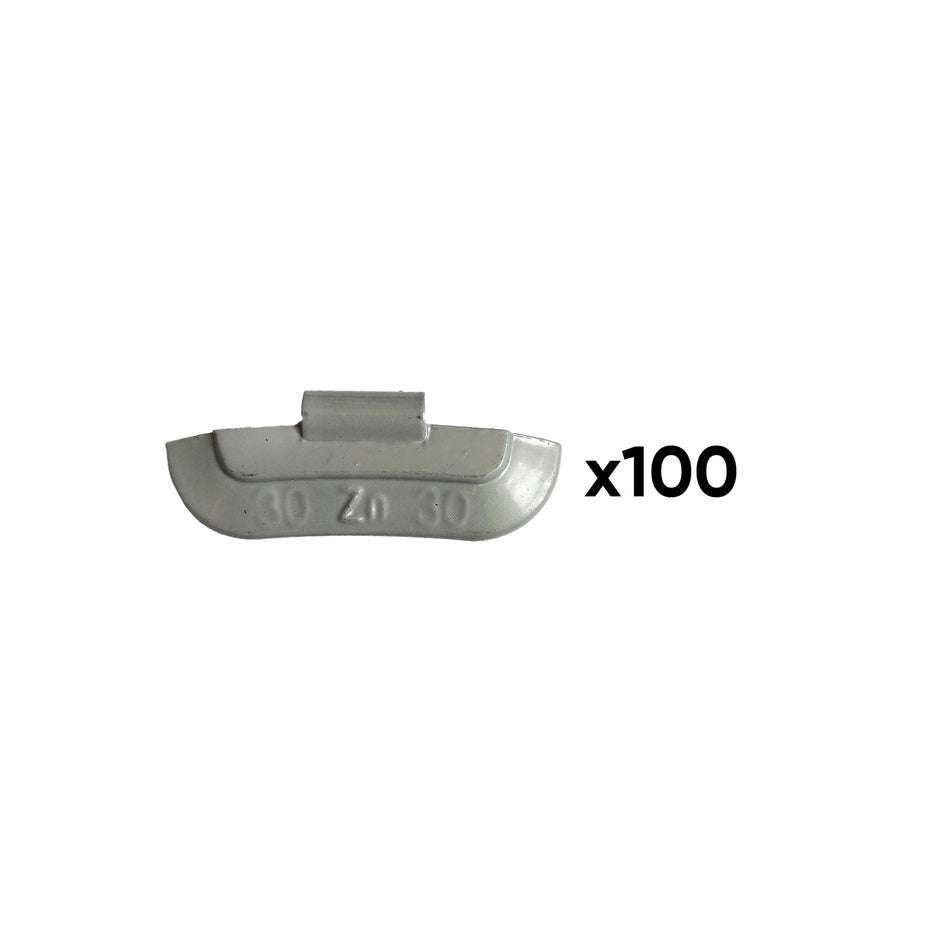 BOÎTE DE 100 POIDS À GRIFFE EN ZINC 30GR. SPÉCIAL POUR ROUE UNIVERSELLE