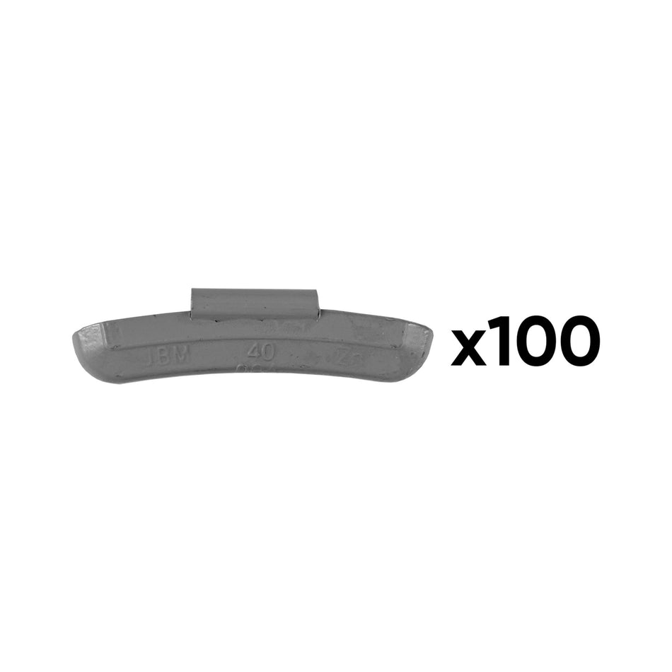 BOÎTE DE 100 POIDS À GRIFFE EN ZINC 40GR. SPÉCIAL POUR ROUE UNIVERSELLE