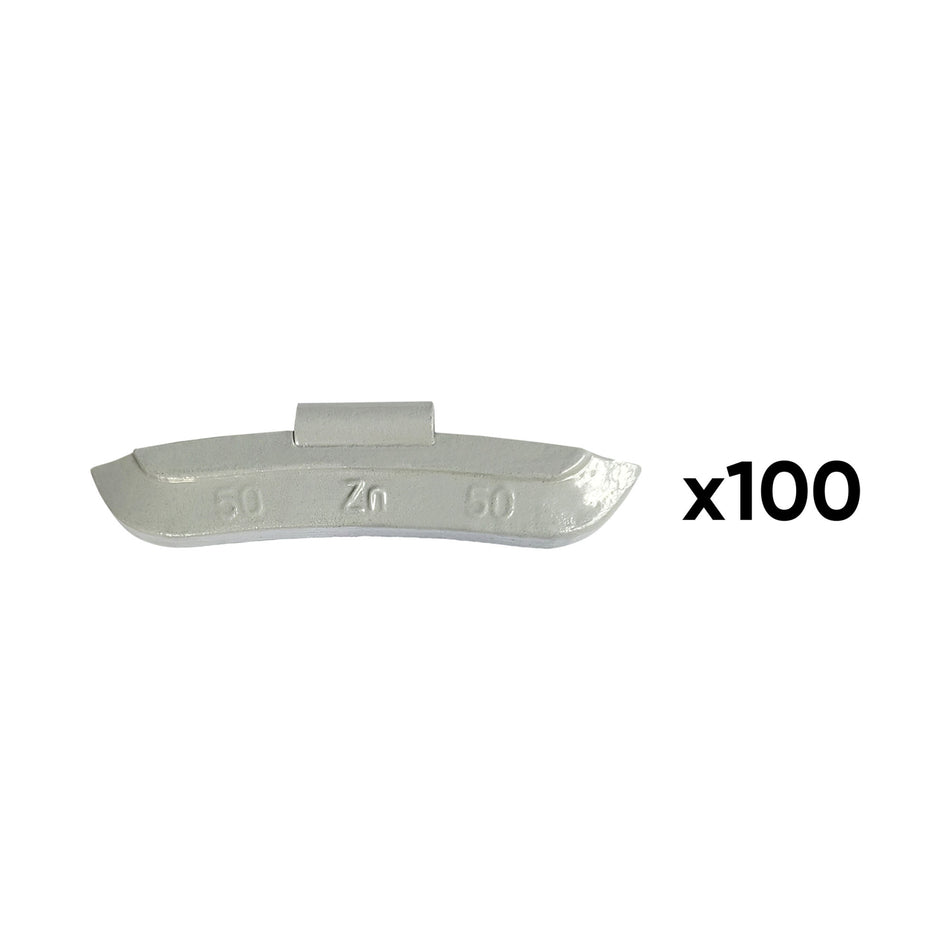 BOÎTE DE 100 POIDS À GRIFFE EN ZINC 50GR. SPÉCIAL POUR ROUE UNIVERSELLE