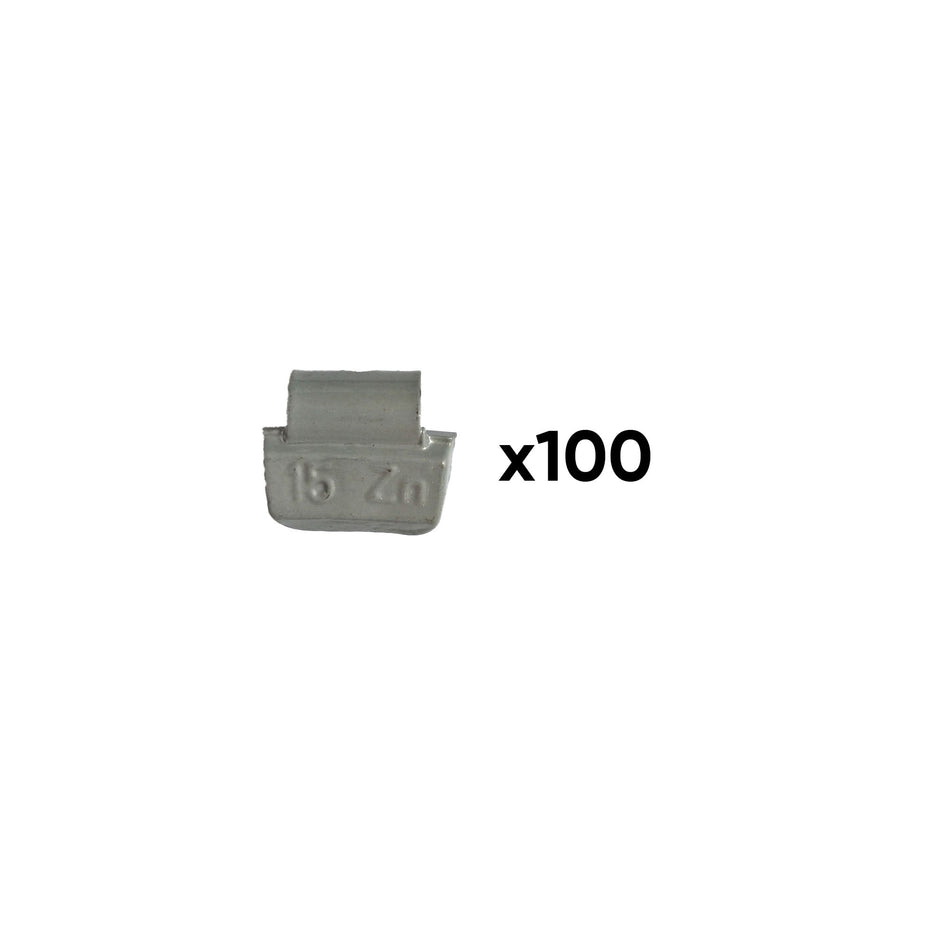 BOÎTE DE 100 POIDS À GRIFFE EN ZINC 15GR. SPÉCIAL POUR ROUE EN ALLIAGE