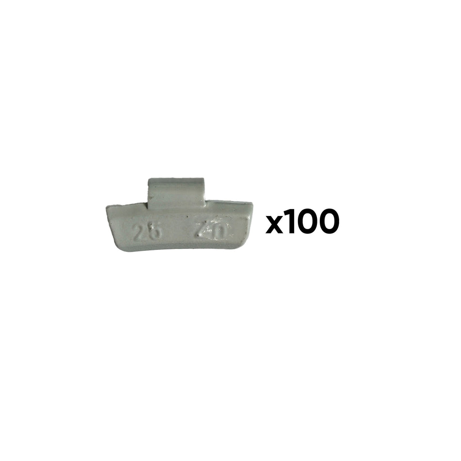 BOÎTE DE 100 POIDS À GRIFFE EN ZINC 25GR. SPÉCIAL POUR ROUE EN ALLIAGE