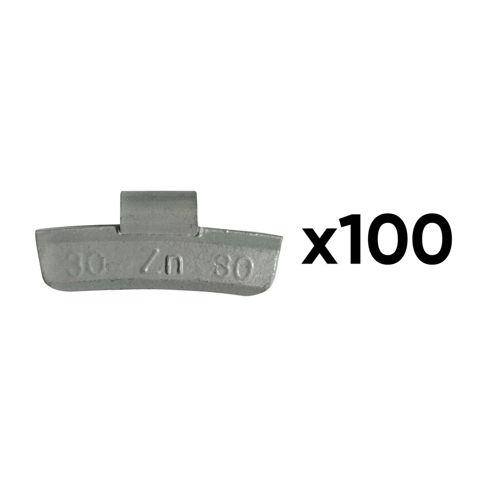 BOÎTE DE 100 POIDS À GRIFFE EN ZINC 30GR. SPÉCIAL POUR ROUE EN ALLIAGE