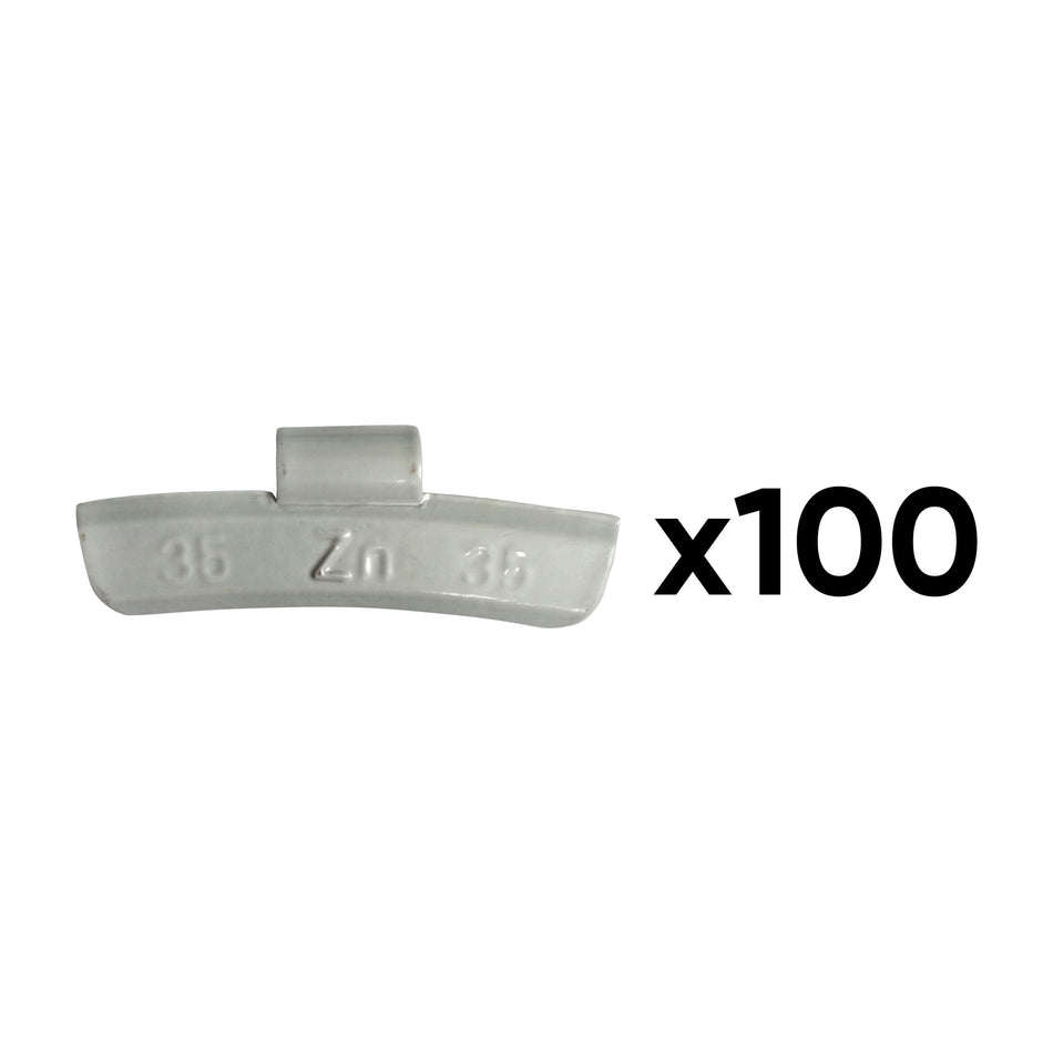 BOÎTE DE 100 POIDS À GRIFFE EN ZINC 35GR. SPÉCIAL POUR ROUE EN ALLIAGE