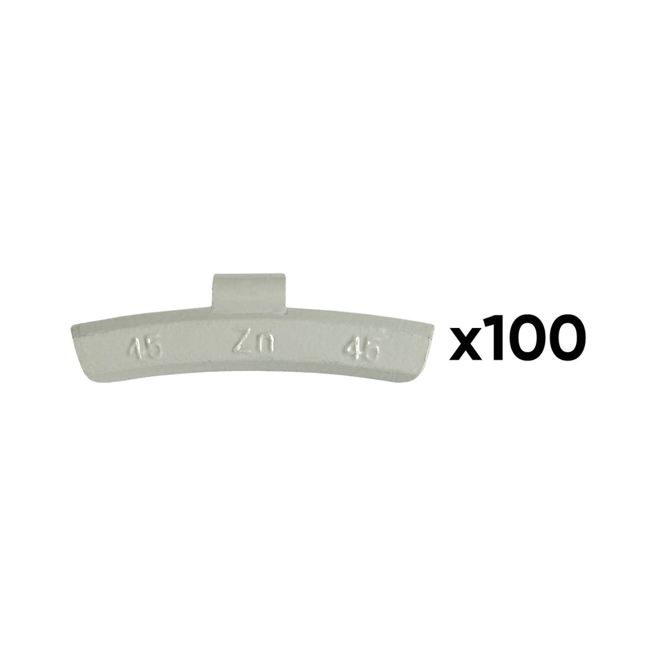 BOÎTE DE 100 POIDS À GRIFFE EN ZINC 45GR. SPÉCIAL POUR ROUE EN ALLIAGE