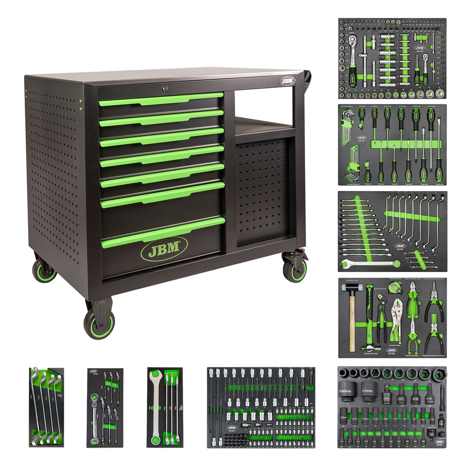 CHARIOT À OUTILS À 7 TIROIRS FRONTAUX ET 4 TIROIRS LATÉRAUX - AVEC MODULES D'OUTILS