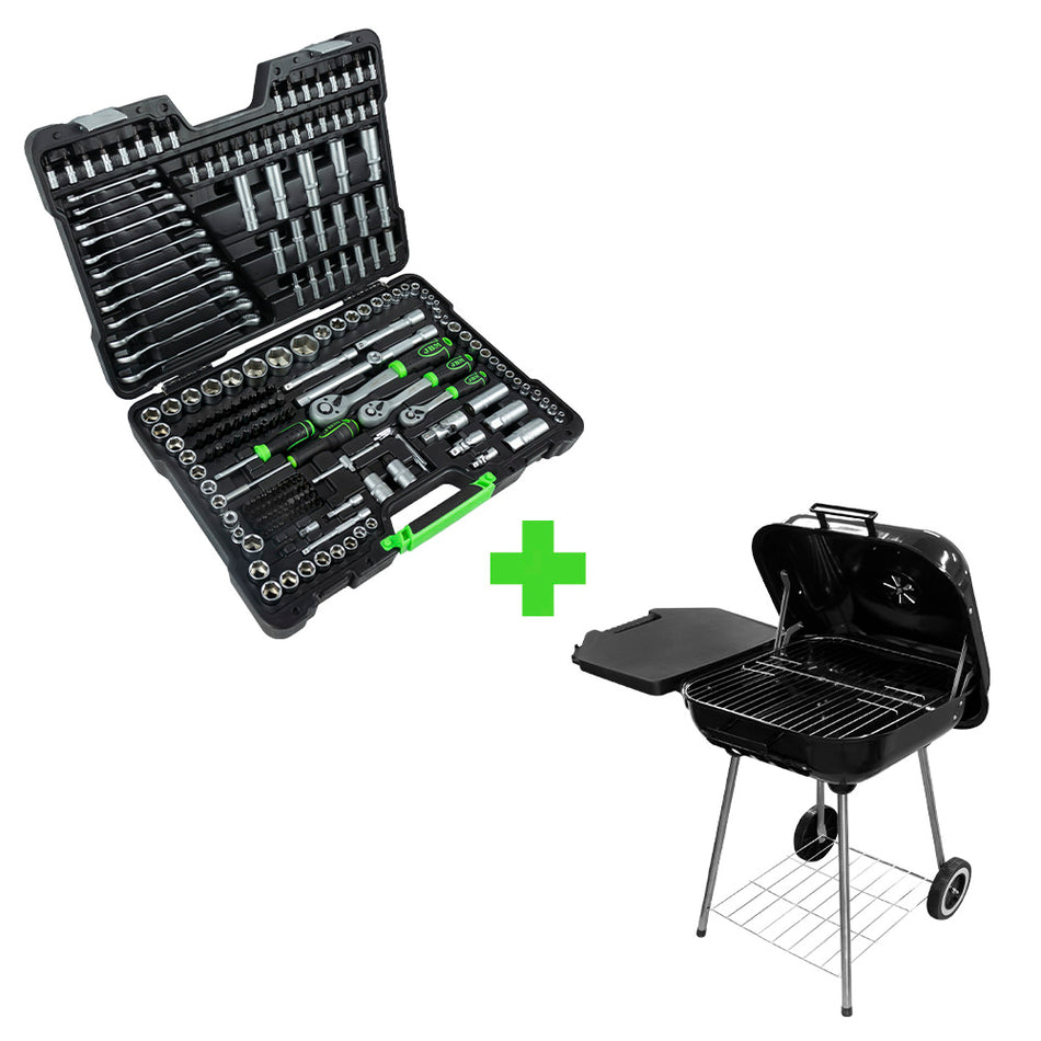 PROMO COFFRET DE DOUILLES 216 PIÈCES 6 PANS 54034 + GRILLE BARBECUE 53931