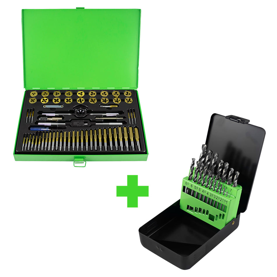 PROMO: 50792 COFFRET TARAUDS ET FILIERES DE 58 PIÈCES RECOUVERTES DE TITANE + 53854