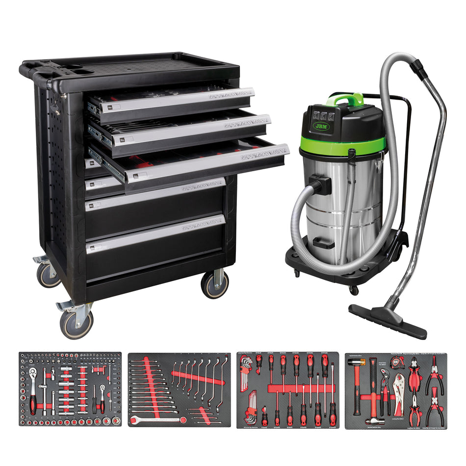 43904 SERVANTE D'OUTILS 7 TIROIRS + 51838 ASPIRATEUR INDUSTRIEL DE 80 LITRES (SEC ET HUMIDE)