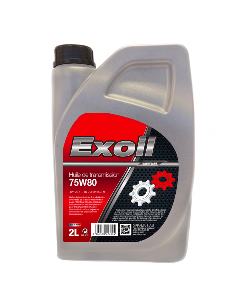 Huile de transmission 75W80, 2L - Exoil